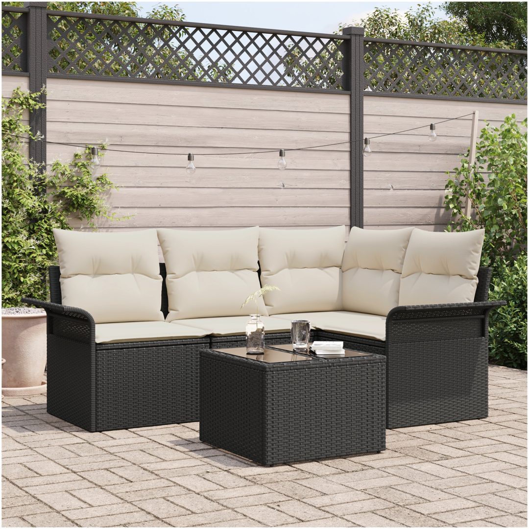 4-delat trädgårdsoffaset med kuddar brunt poly rattan vidaXL 55 x 55 x 37 cm