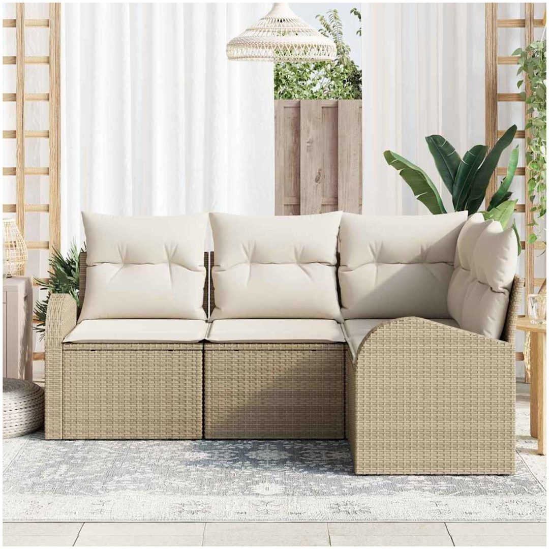 4-delat trädgårdsoffaset med kuddar i beige poly-rotting vidaXL 179 x 124 x 85 cm – bild 3
