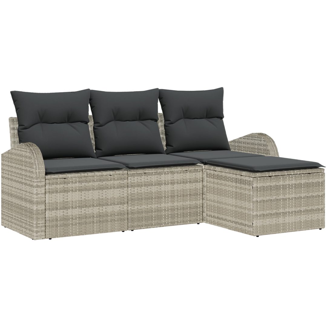 4-delat trädgårdsoffaset med kuddar ljusgrå polyrotting vidaXL 179 x 117 x 85 cm – bild 2