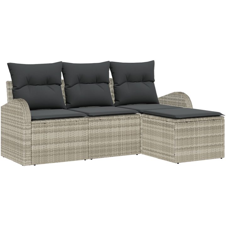 4-delat trädgårdsoffaset med kuddar ljusgrå polyrotting vidaXL 179 x 117 x 85 cm – bild 2