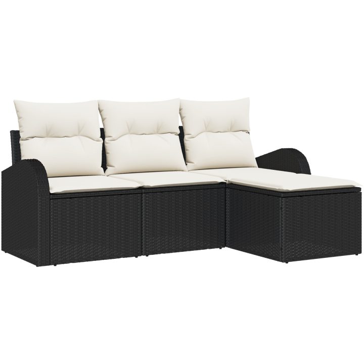 4-delat trädgårdsoffaset med kuddar svart poly rattan vidaXL 179 x 117 x 85 cm – bild 2