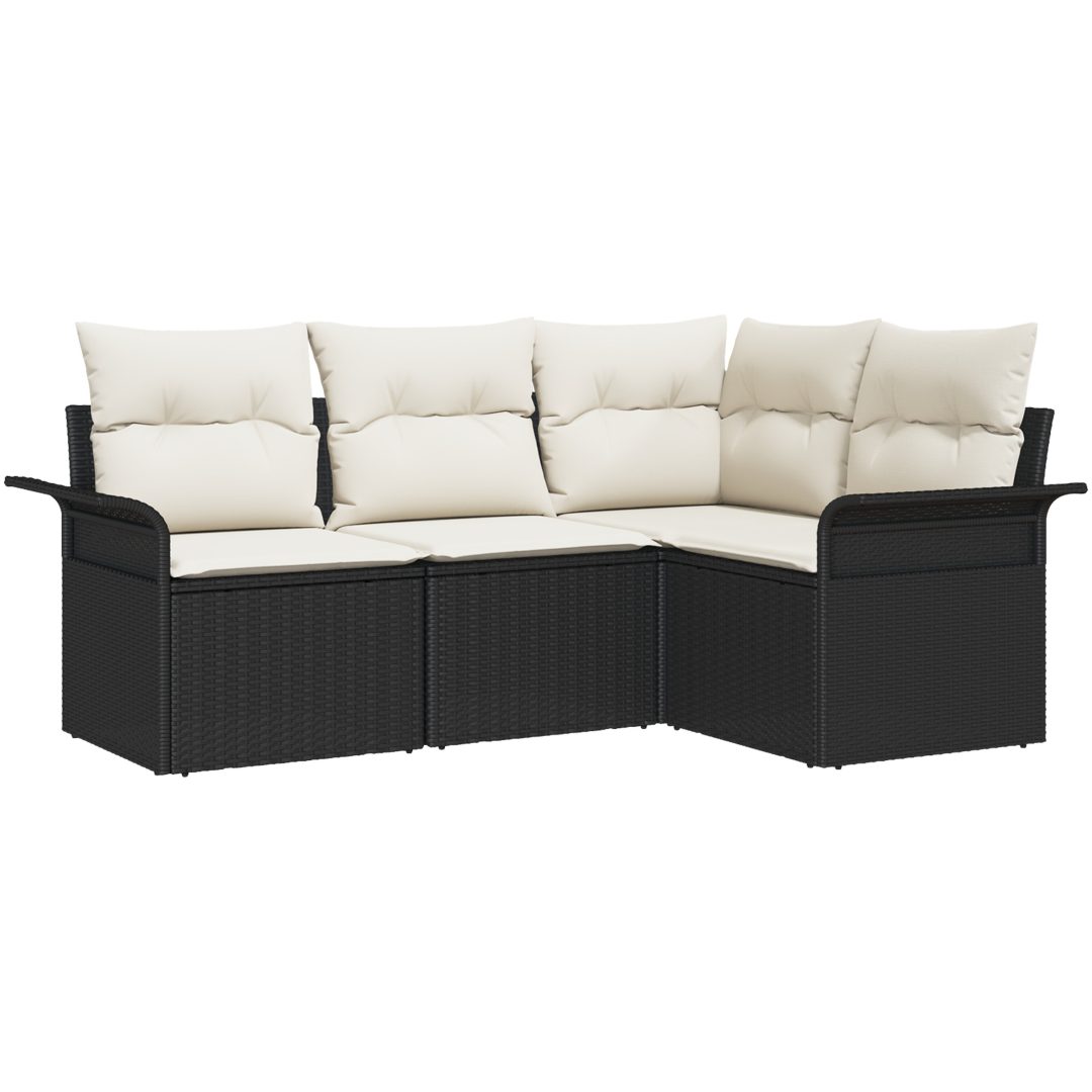 4-delat trädgårdsoffaset med kuddar svart polyrotting vidaXL 187.5 x 132.5 x 85 cm – bild 2