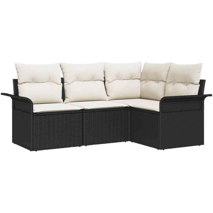4-delat trädgårdsoffaset med kuddar svart polyrotting vidaXL 187.5 x 132.5 x 85 cm – bild 2