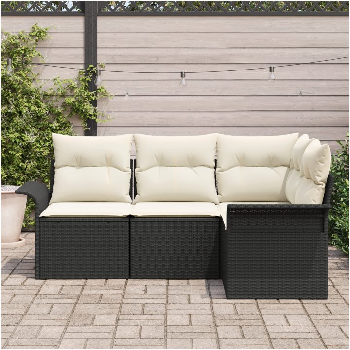 4-delat trädgårdsoffaset med kuddar svart polyrotting vidaXL 187.5 x 132.5 x 85 cm – bild 3