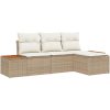 4-delat trädgårdsoffasett med kuddar Beige poly-rattan akacia vidaXL 239 x 117 x 37 cm – miniatyr 2