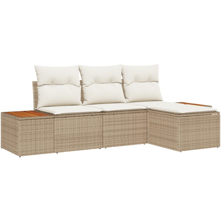 4-delat trädgårdsoffasett med kuddar Beige poly-rattan akacia vidaXL 239 x 117 x 37 cm – bild 2