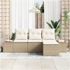4-delat trädgårdsoffasett med kuddar Beige poly-rattan akacia vidaXL 239 x 117 x 37 cm – miniatyr 3