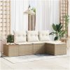 4-delat trädgårdsoffasett med kuddar Beige poly-rattan akacia vidaXL 239 x 117 x 37 cm – miniatyr 1