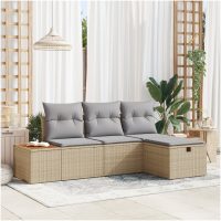 4-delat trädgårdsoffor med kuddar i beige poly rattan vidaXL