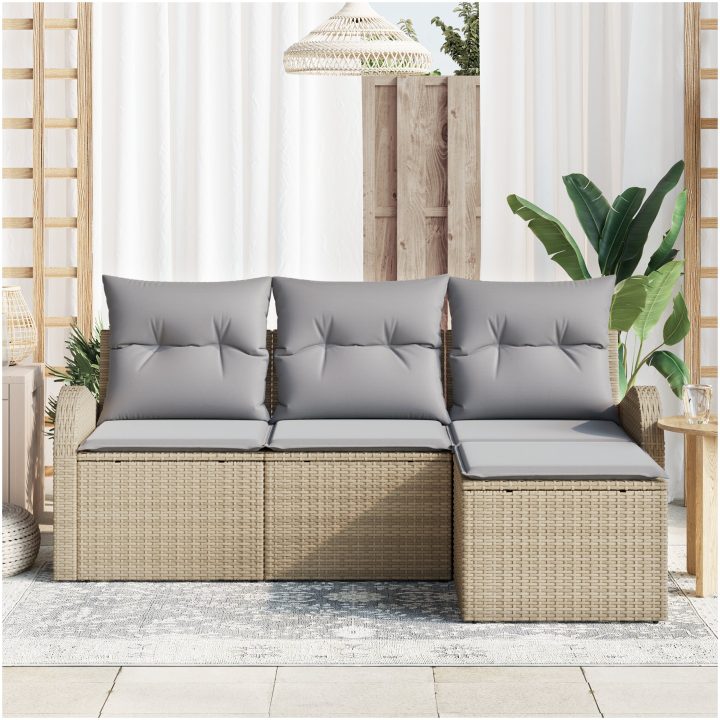 4-delat trädgårdsofforsset med kuddar Beige Poly Rotting vidaXL Stor – bild 3