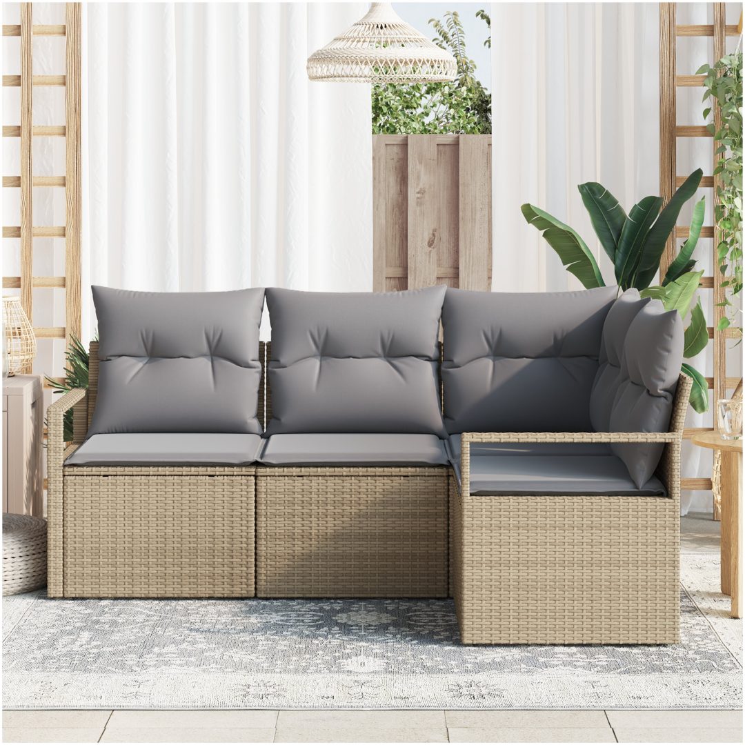4-delat trädgårdsoffset med kuddar beige poly rattan vidaXL Stor – bild 3