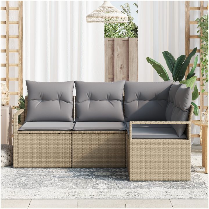 4-delat trädgårdsoffset med kuddar beige poly rattan vidaXL Stor – bild 3