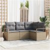 4-delat trädgårdsoffset med kuddar beige poly rattan vidaXL Stor – miniatyr 1