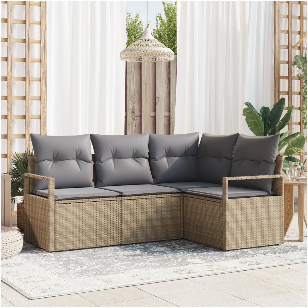 4-delat trädgårdsoffset med kuddar beige poly rattan vidaXL Stor