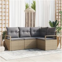 4-delat trädgårdsoffset med kuddar beige poly rattan vidaXL
