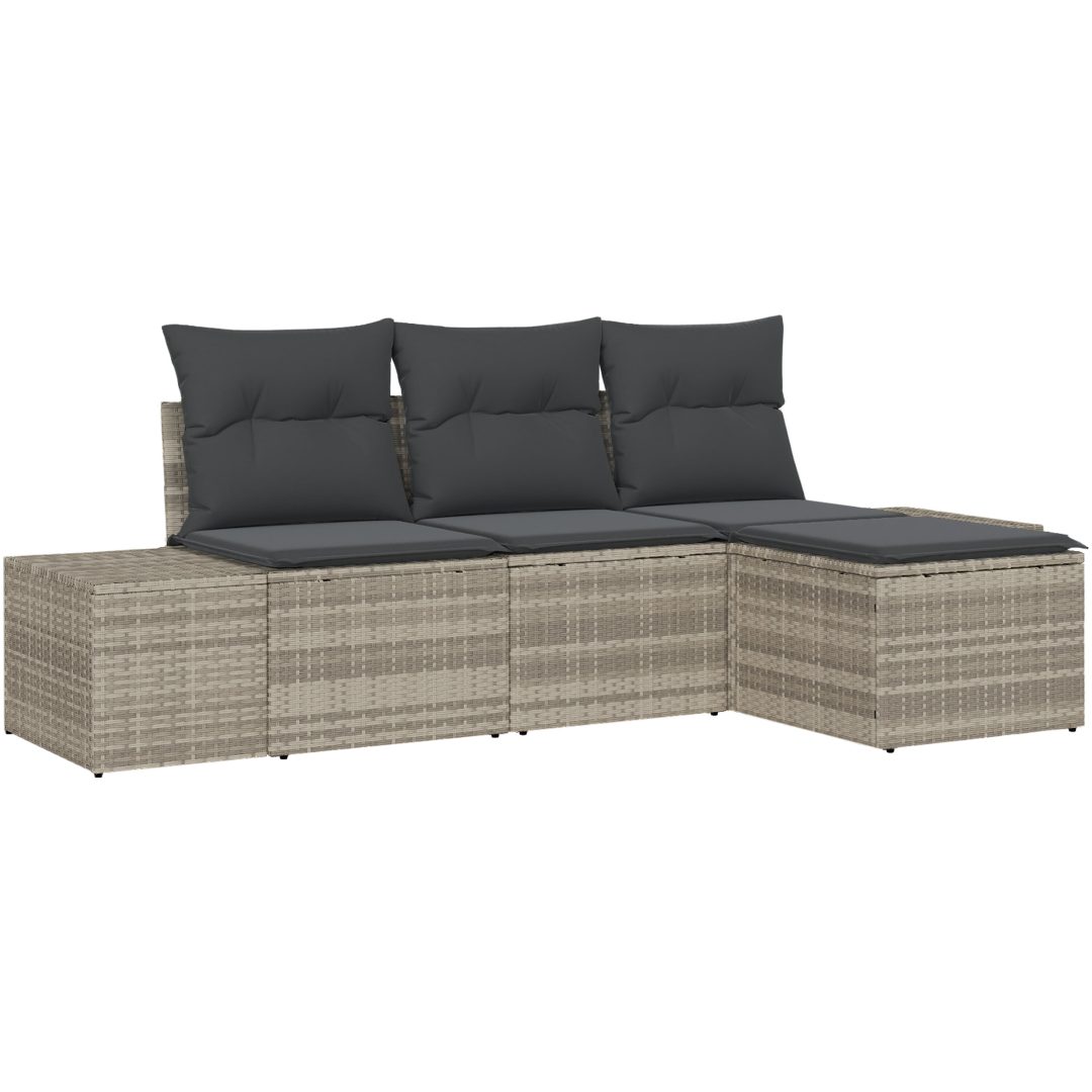4-delat trädgårdsoffset med kuddar Ljusgrå Polyrotting vidaXL 239 x 117 x 85 cm – bild 2