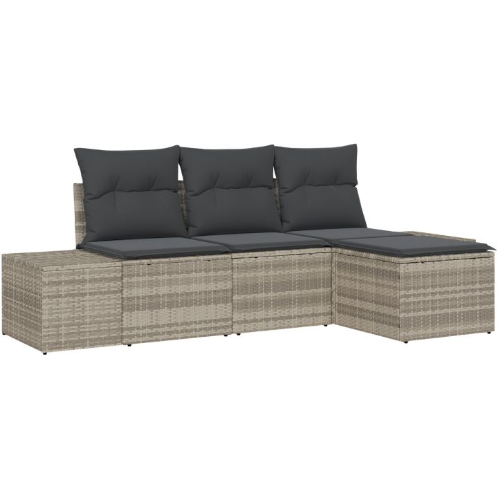 4-delat trädgårdsoffset med kuddar Ljusgrå Polyrotting vidaXL 239 x 117 x 85 cm – bild 2