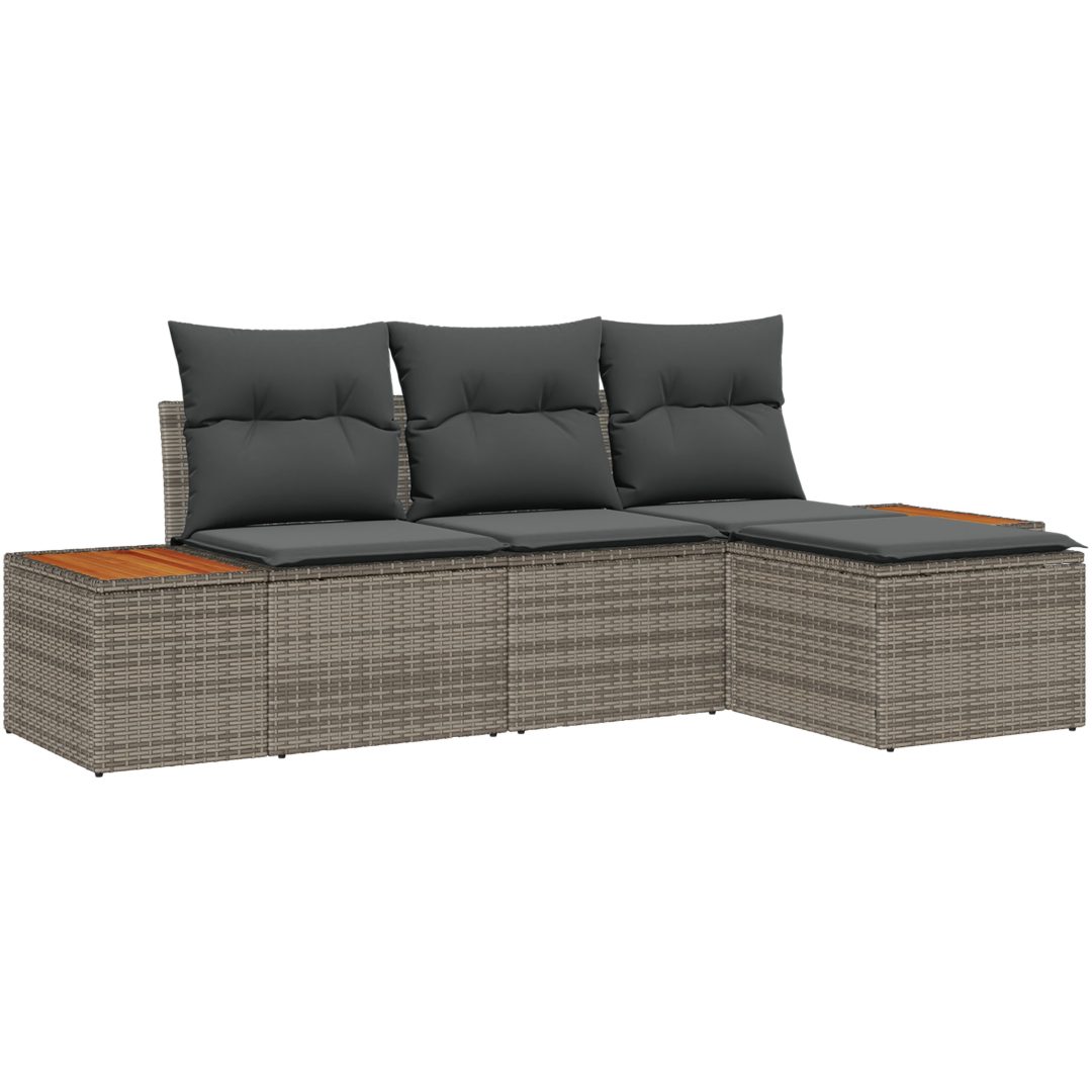 4-delat Trädgårdssoffa set med kuddar Grå Poly Rattan Akacia vidaXL 239 x 117 x 37 cm – bild 2