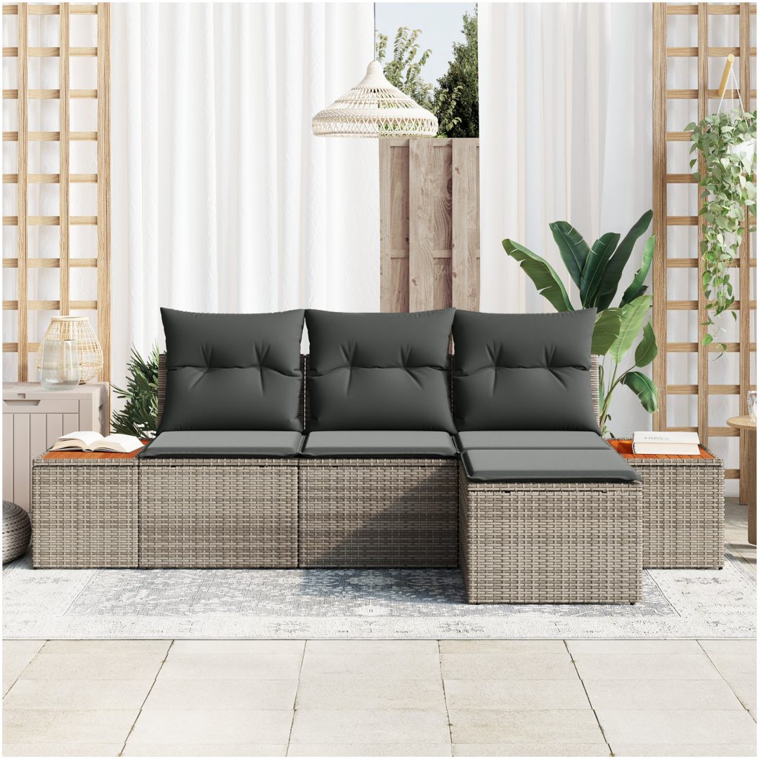4-delat Trädgårdssoffa set med kuddar Grå Poly Rattan Akacia vidaXL 239 x 117 x 37 cm – bild 3