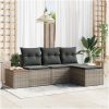 4-delat Trädgårdssoffa set med kuddar Grå Poly Rattan Akacia vidaXL 239 x 117 x 37 cm – miniatyr 1