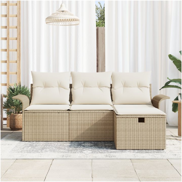 4-delat trädgårdssoffset med dynor Beige Poly Rattan vidaXL 196 x 117 x 85 cm – bild 3