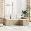 4-delat trädgårdssoffset med dynor Beige Poly Rattan vidaXL 196 x 117 x 85 cm – miniatyr 1