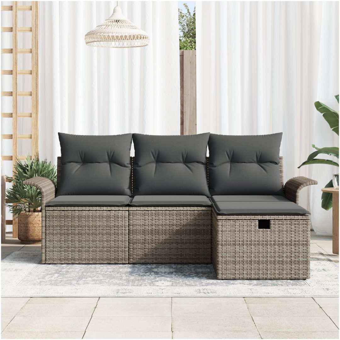 4-delat Trädgårdssoffset med Dynor Grå Poly Rattan vidaXL 196 x 117 x 85 cm – bild 3