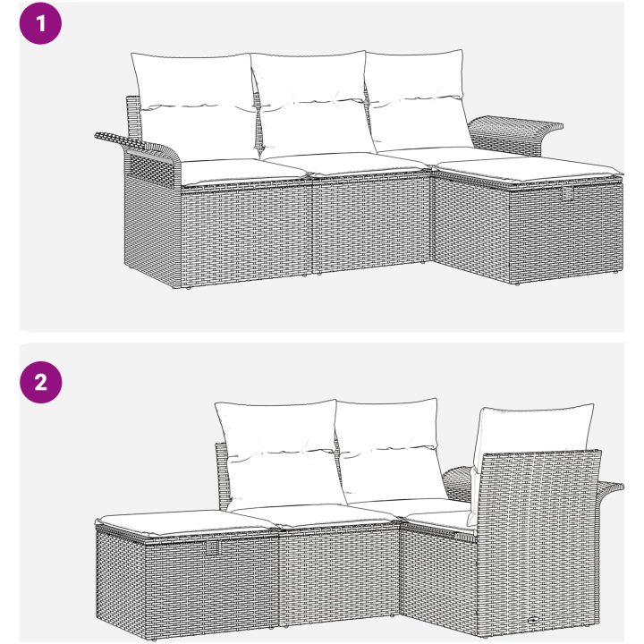 4-delat Trädgårdssoffset med Dynor Grå Poly Rattan vidaXL 196 x 117 x 85 cm – bild 10
