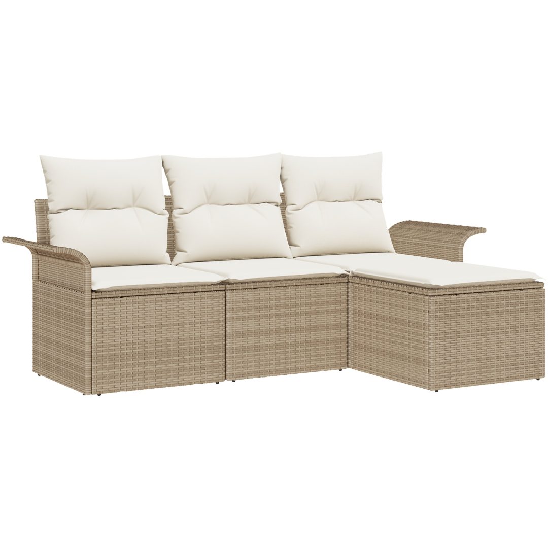 4-delat Trädgårdssoffset med Kuddar Beige Poly Rattan vidaXL 55 x 55 x 37 cm – bild 2
