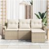 4-delat Trädgårdssoffset med Kuddar Beige Poly Rattan vidaXL 55 x 55 x 37 cm – miniatyr 3