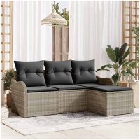 4-delat trädgårdssoffset med kuddar ljusgrå poly-rotting vidaXL