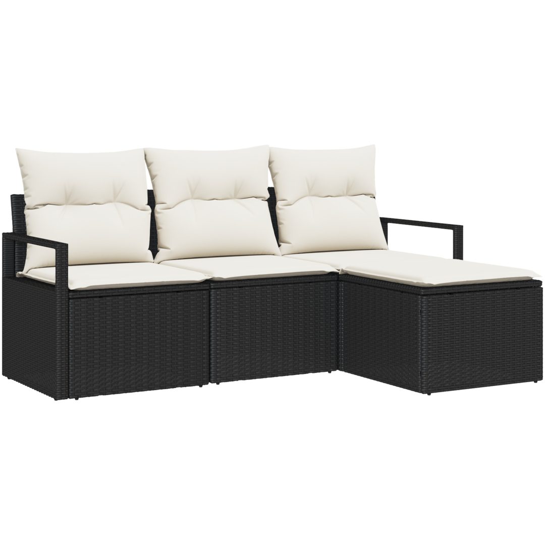 4-delat trädgårdssoffset med kuddar svart poly rattan vidaXL Medium – bild 2