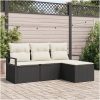4-delat trädgårdssoffset med kuddar svart poly rattan vidaXL Medium – miniatyr 1