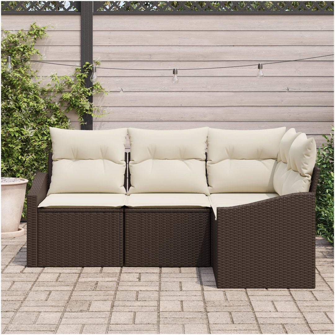 4-delat utemöbelset med kuddar i brun poly-rattan vidaXL 178.5 x 123.5 x 85 cm – bild 3