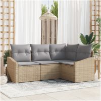 4-delat utemöbelsset med dynor Beige Poly Rattan vidaXL