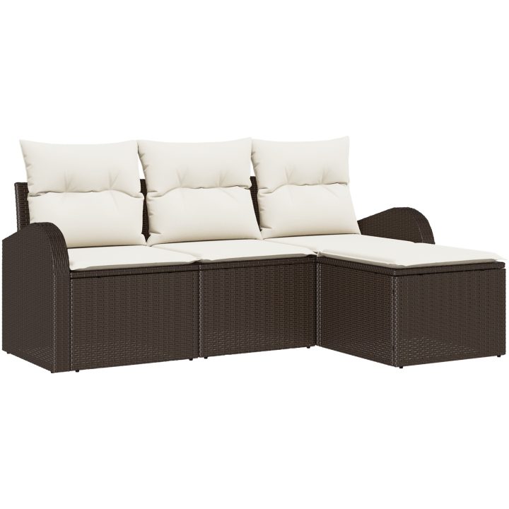 4-dels trädgårdsoffset med kuddar Brun Poly Rattan vidaXL Medium – bild 2