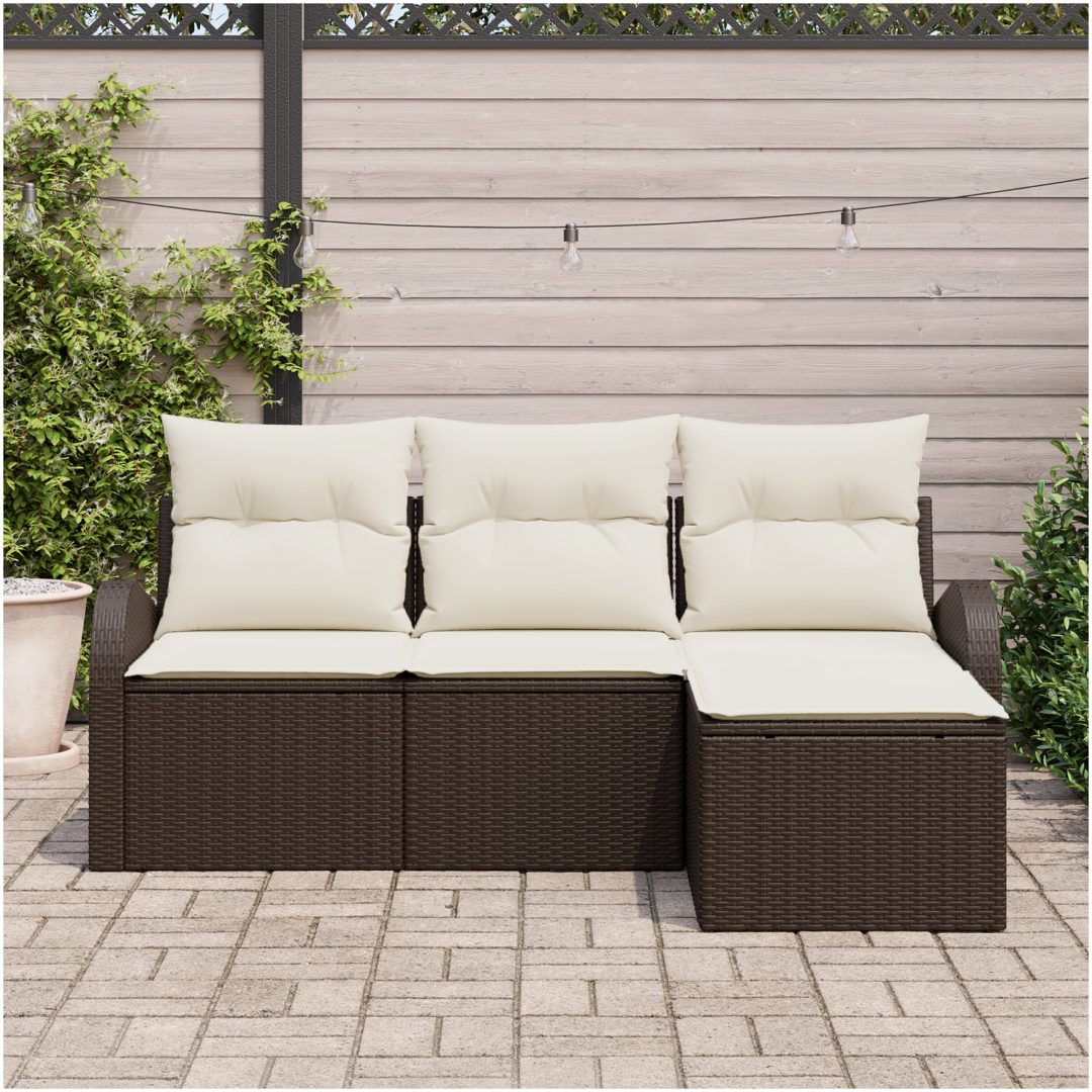 4-dels trädgårdsoffset med kuddar Brun Poly Rattan vidaXL Medium – bild 3