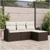 4-dels trädgårdsoffset med kuddar Brun Poly Rattan vidaXL Medium – miniatyr 1