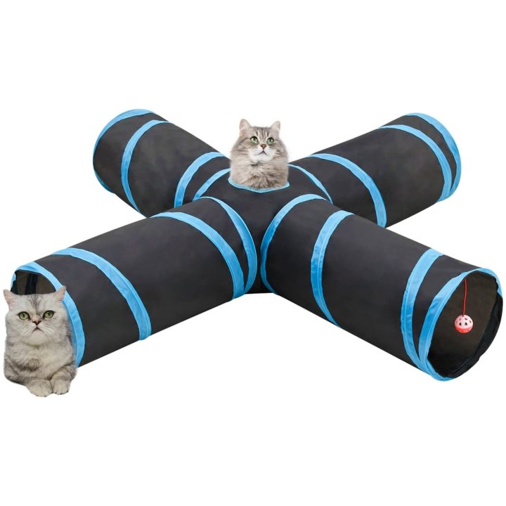 4-vägs kattunnel svart och blå 132 cm polyester vidaXL – bild 2
