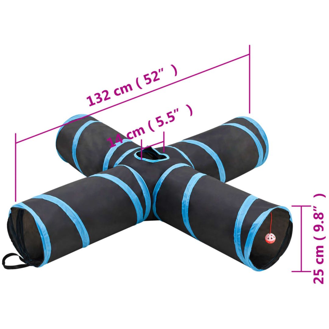 4-vägs kattunnel svart och blå 132 cm polyester vidaXL – bild 6