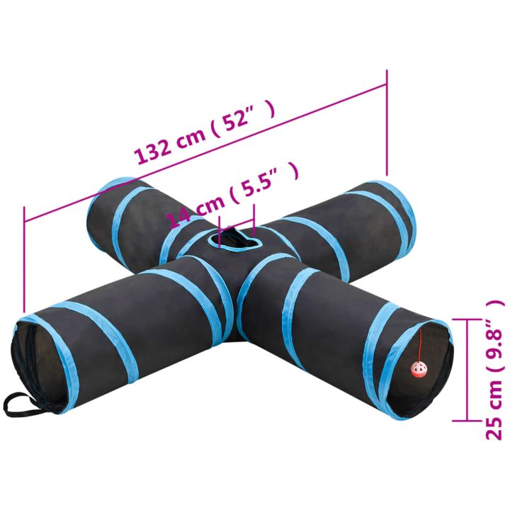 4-vägs kattunnel svart och blå 132 cm polyester vidaXL – bild 6