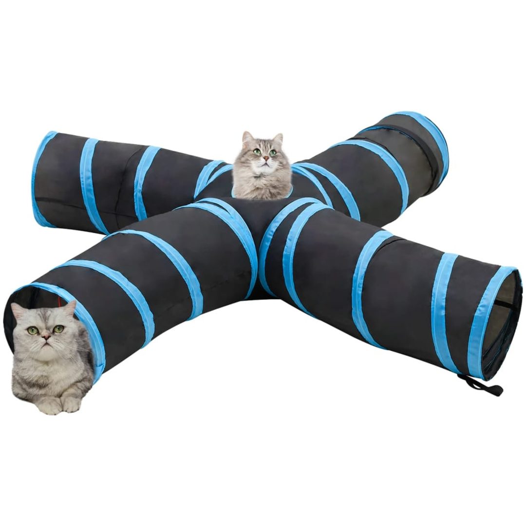 4-vägs kattunnel svart och blå 25 cm polyester vidaXL – bild 2