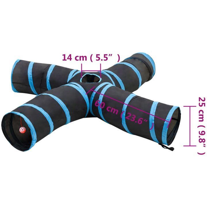 4-vägs kattunnel svart och blå 25 cm polyester vidaXL – bild 6