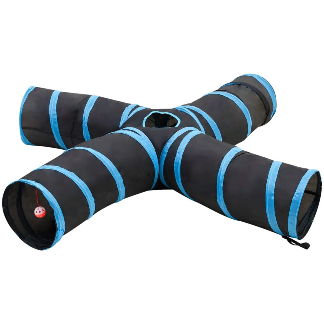 4-vägs kattunnel svart och blå 25 cm polyester vidaXL