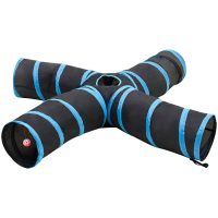 4-vägs kattunnel svart och blå 25 cm polyester vidaXL