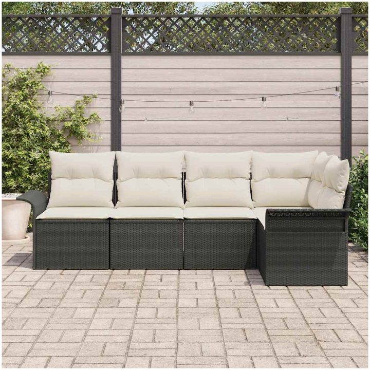 5 Bitars Trädgårdsoffset med Kuddar Svart Polyroting vidaXL Medium – bild 3