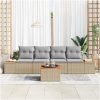 5 Dela Soffset med Kuddar - Beige Poly Rattan och Akacia vidaXL 55 x 55 x 37 cm – miniatyr 3