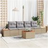 5 Dela Soffset med Kuddar - Beige Poly Rattan och Akacia vidaXL 55 x 55 x 37 cm – miniatyr 1