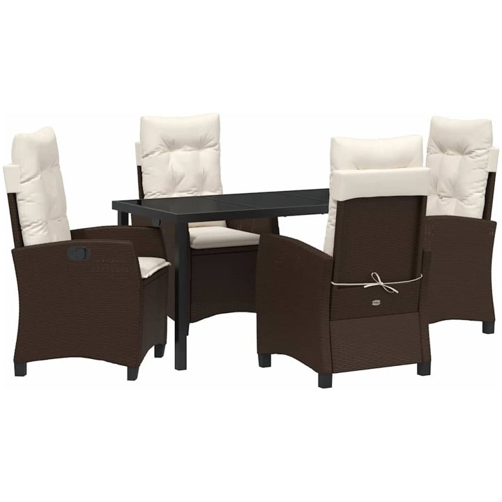 5-Dela Trädgårds Matbord Set med Kuddar - Brun Poly Rattan vidaXL 140 x 80 x 73 cm – bild 2