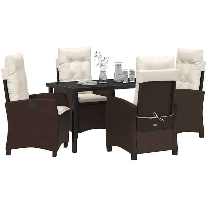 5-Dela Trädgårds Matbord Set med Kuddar - Brun Poly Rattan vidaXL 140 x 80 x 73 cm – bild 3